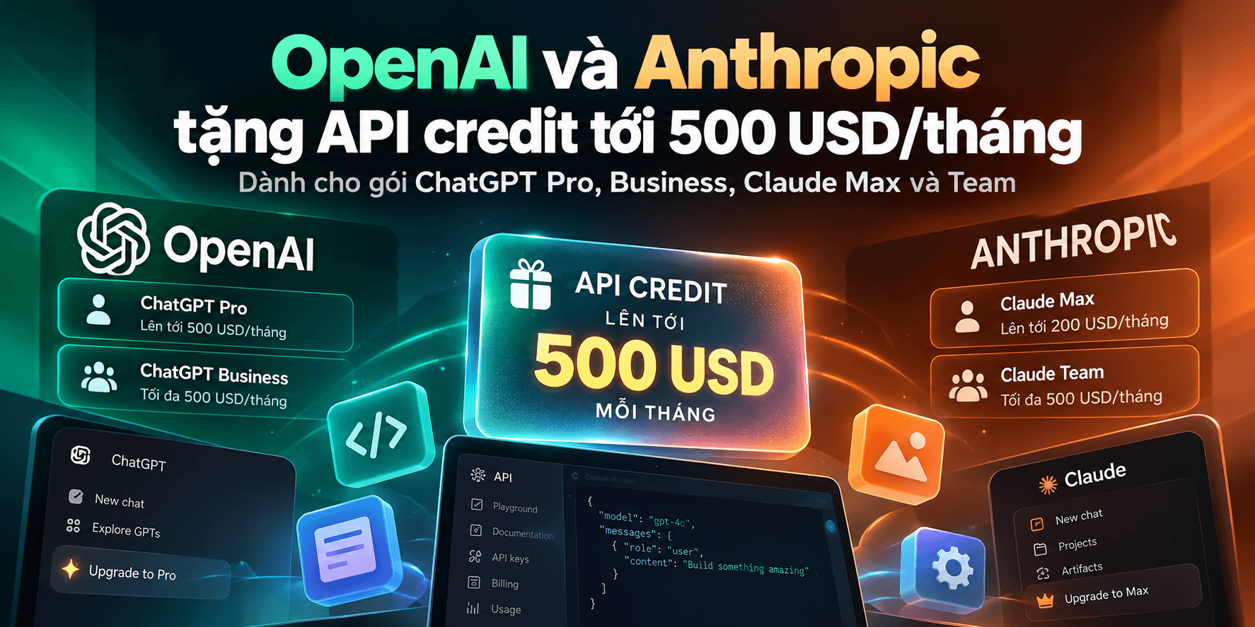 OpenAI và Anthropic tặng credit API cho gói ChatGPT, Claude trả phí